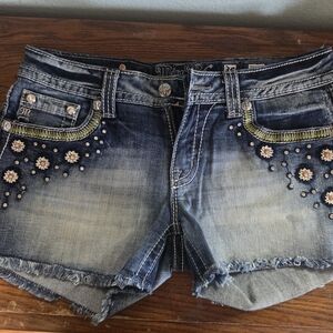 Miss Me Blue Embellished Denim Cutoff Shorts